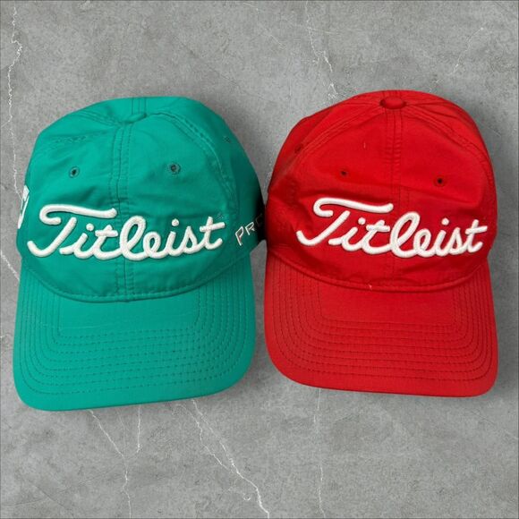 Green and Red Titleist Pro V1 Foot Joy Strap Back Golf Caps - Adjustable - Picture 1 of 8